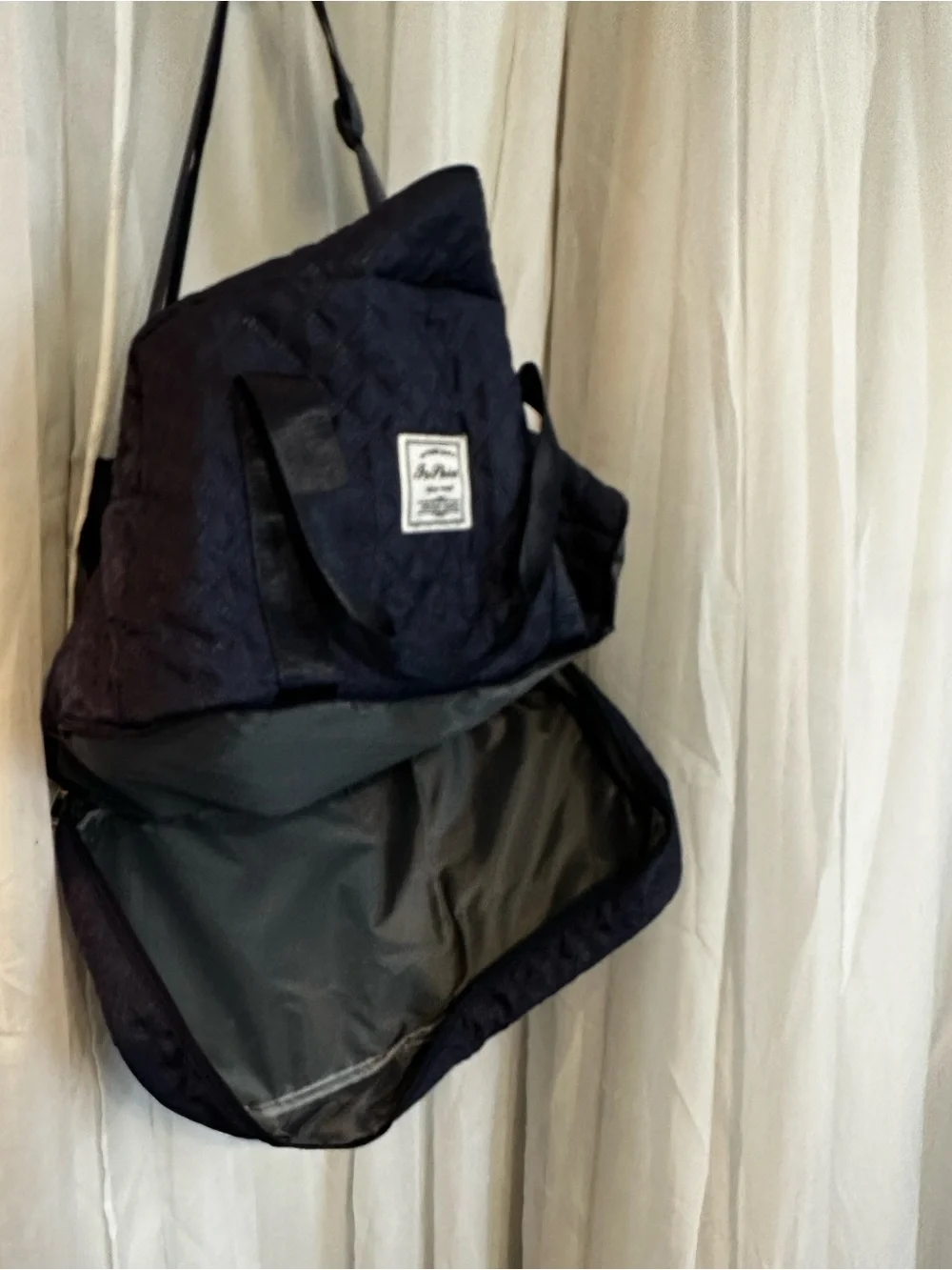 Quilted Navy Fashion Travel Duffel Bag - with multiple zippered compartments New